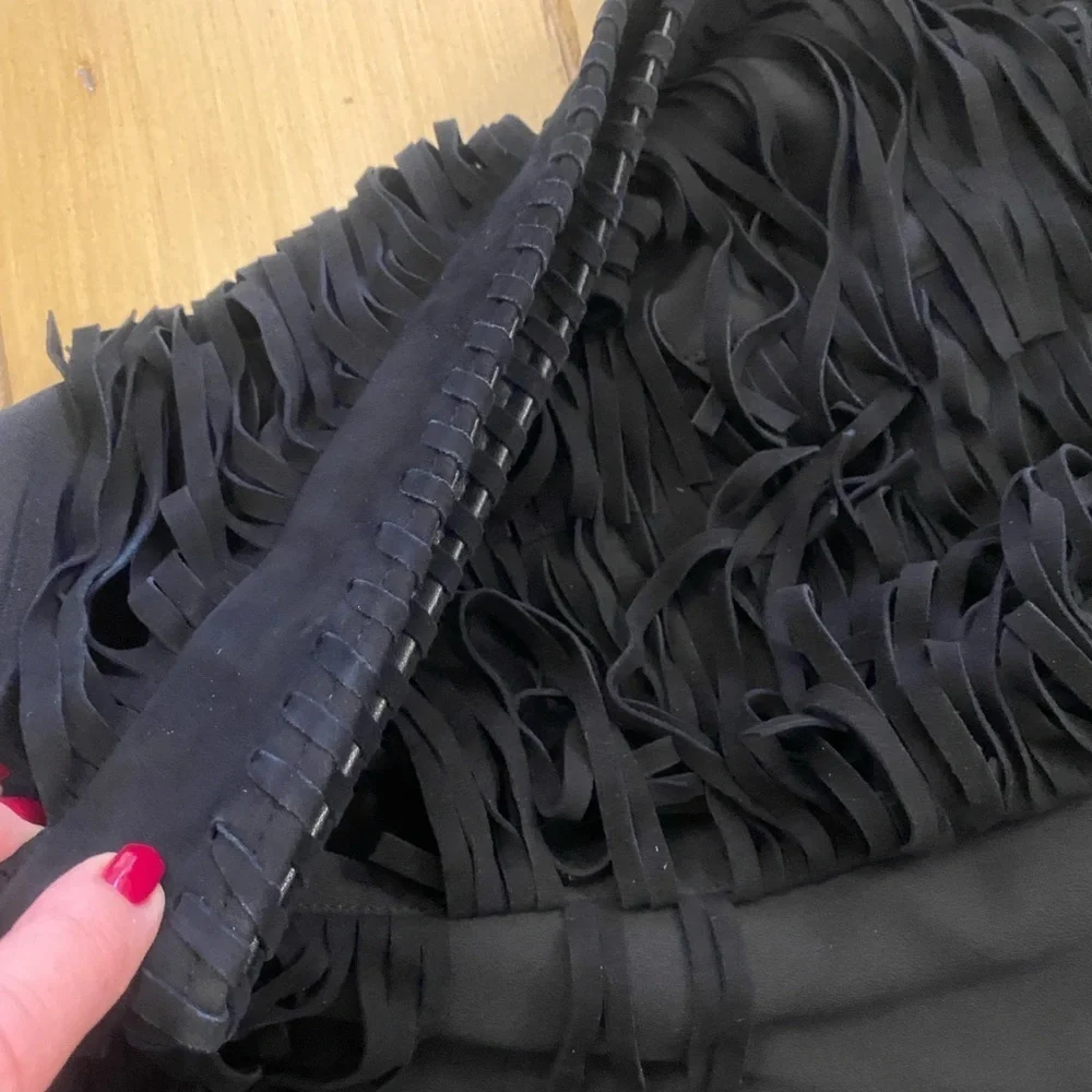 Kate Spade Leather Fringe Black Mini Skirt New without Tag size 10